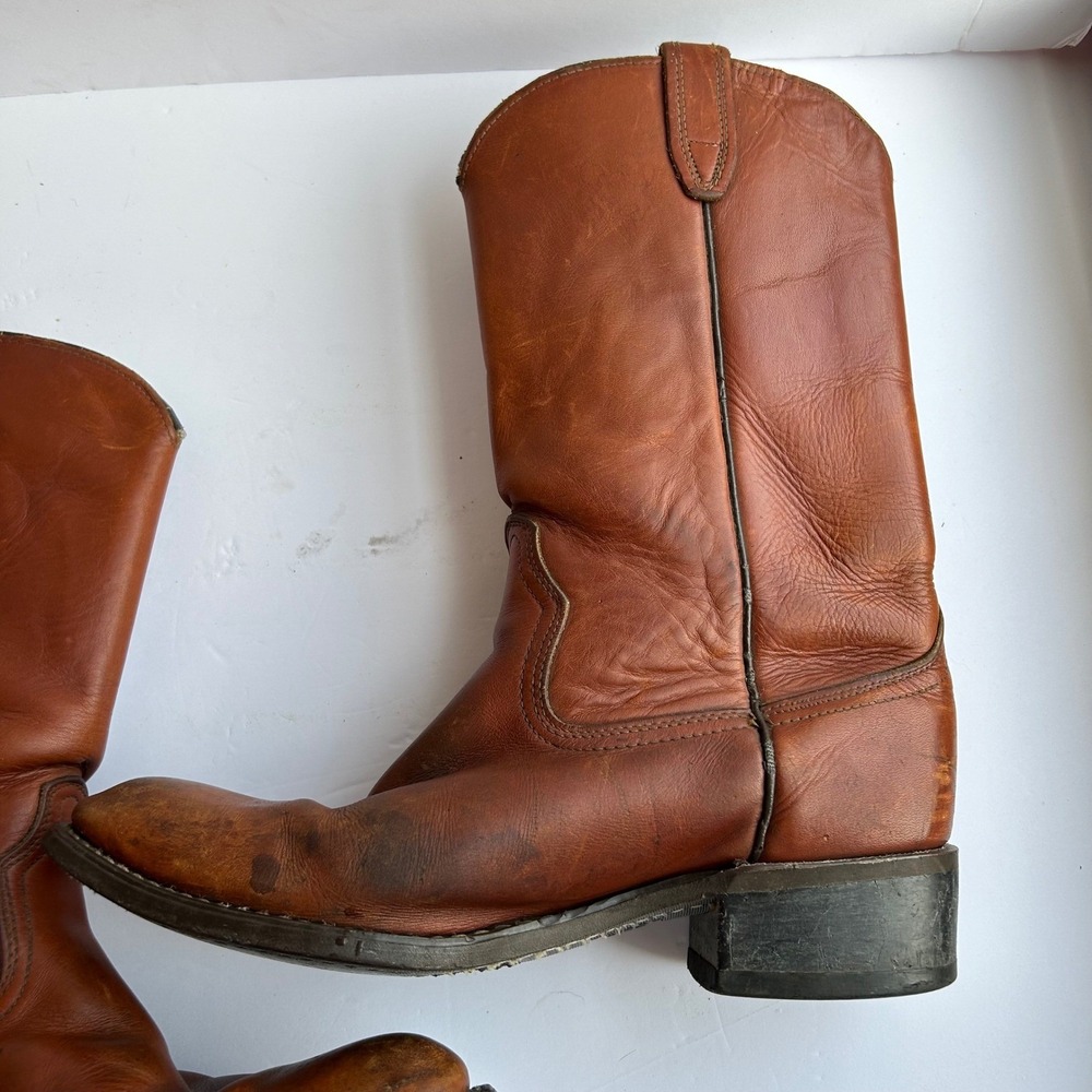 VTG Acme Cowboy Boots Mens 8.5 D Brown Leather Western Pull On 9096 Slip Res USA - Picture 10 of 14